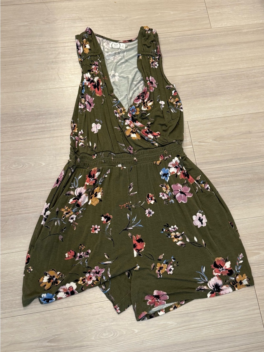 Maurices Olive Green Floral Sleeveless Romper